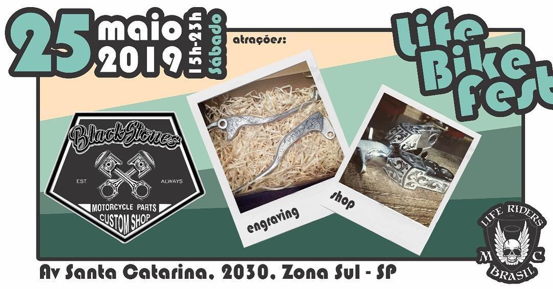 Engraving é a arte de escarear no metal e formar desenhos sensacionais. O Eduardo da Black Stones tem esse dom e estará no *Life Bike Fest*! Sábado, 25/05/19, 15h-23h, Av Santa Catarina, 2030, Zona Sul, SP. *Life Riders MC*