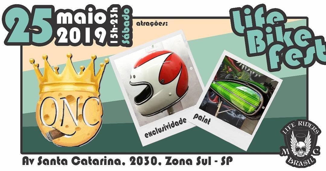 Sabe aquela pintura fora de série que você sempre quis na sua magrela? O Pablo da QNC Custom Pain preparou peças exclusivas para apresentação no *Life Bike Fest*! Sábado, 25/05/19, 15h-23h, Av Santa Catarina, 2030, Zona Sul, SP. *Life Riders MC*